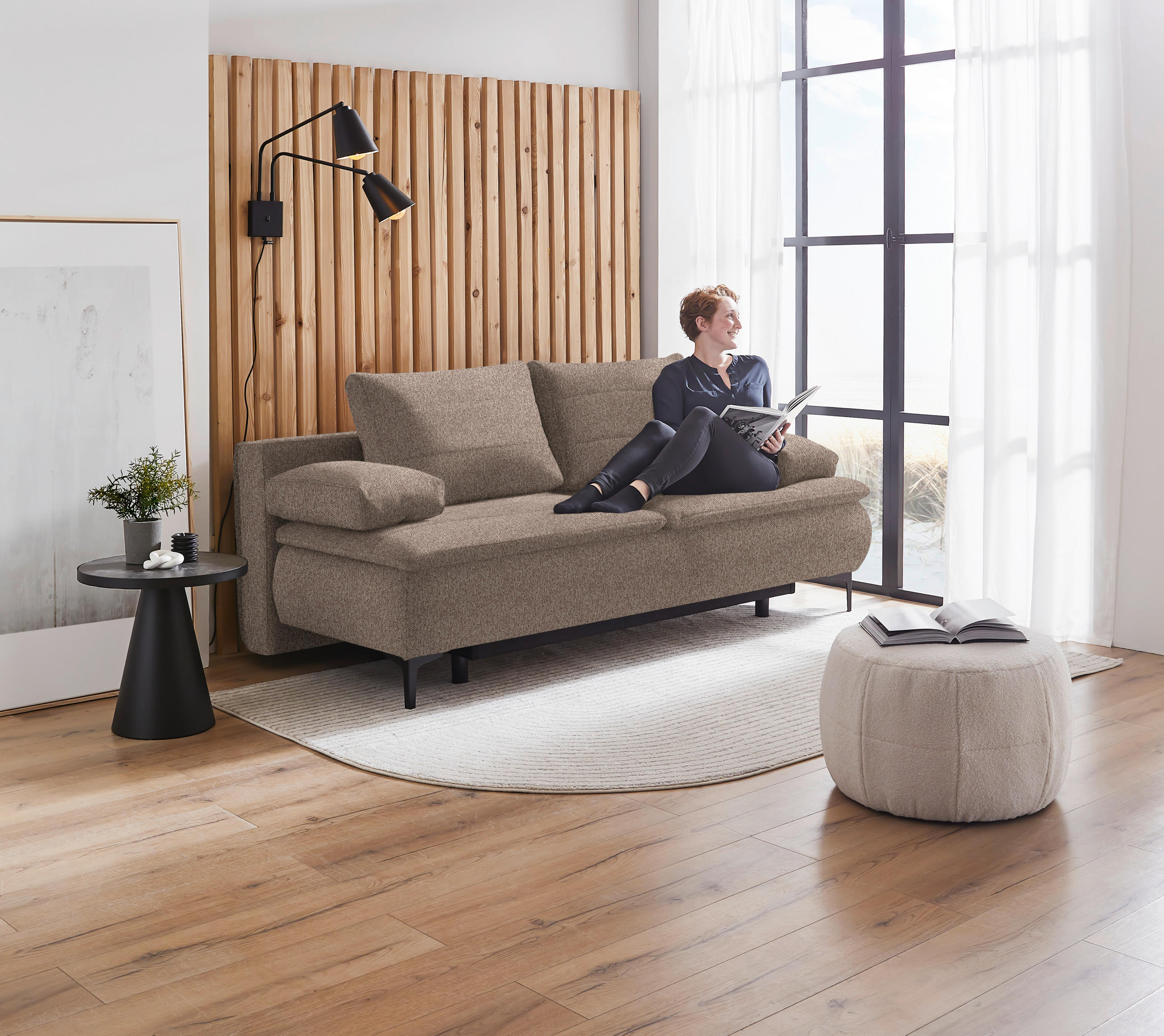 BOXSPRINGSOFA in Webstoff Hellbraun  - Hellbraun/Schwarz, KONVENTIONELL, Textil/Metall (204/93/100cm) - Novel