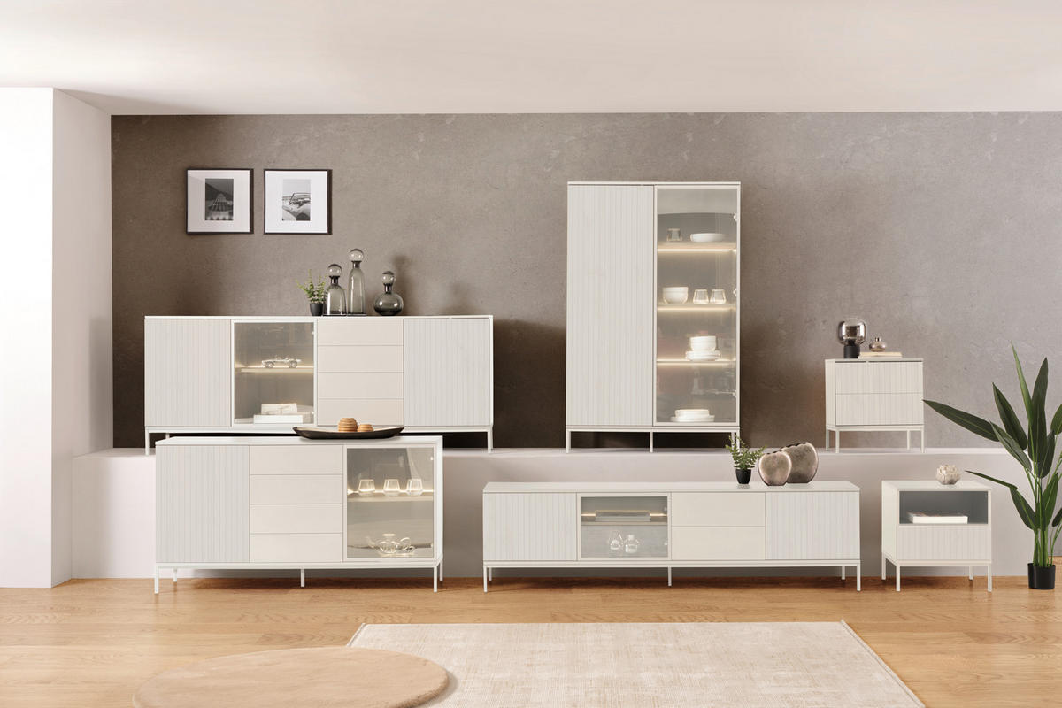 LOWBOARD  in 205,8/56/38 cm  - Kaschmir, KONVENTIONELL, Glas/Holzwerkstoff (205,8/56/38cm) - Voleo