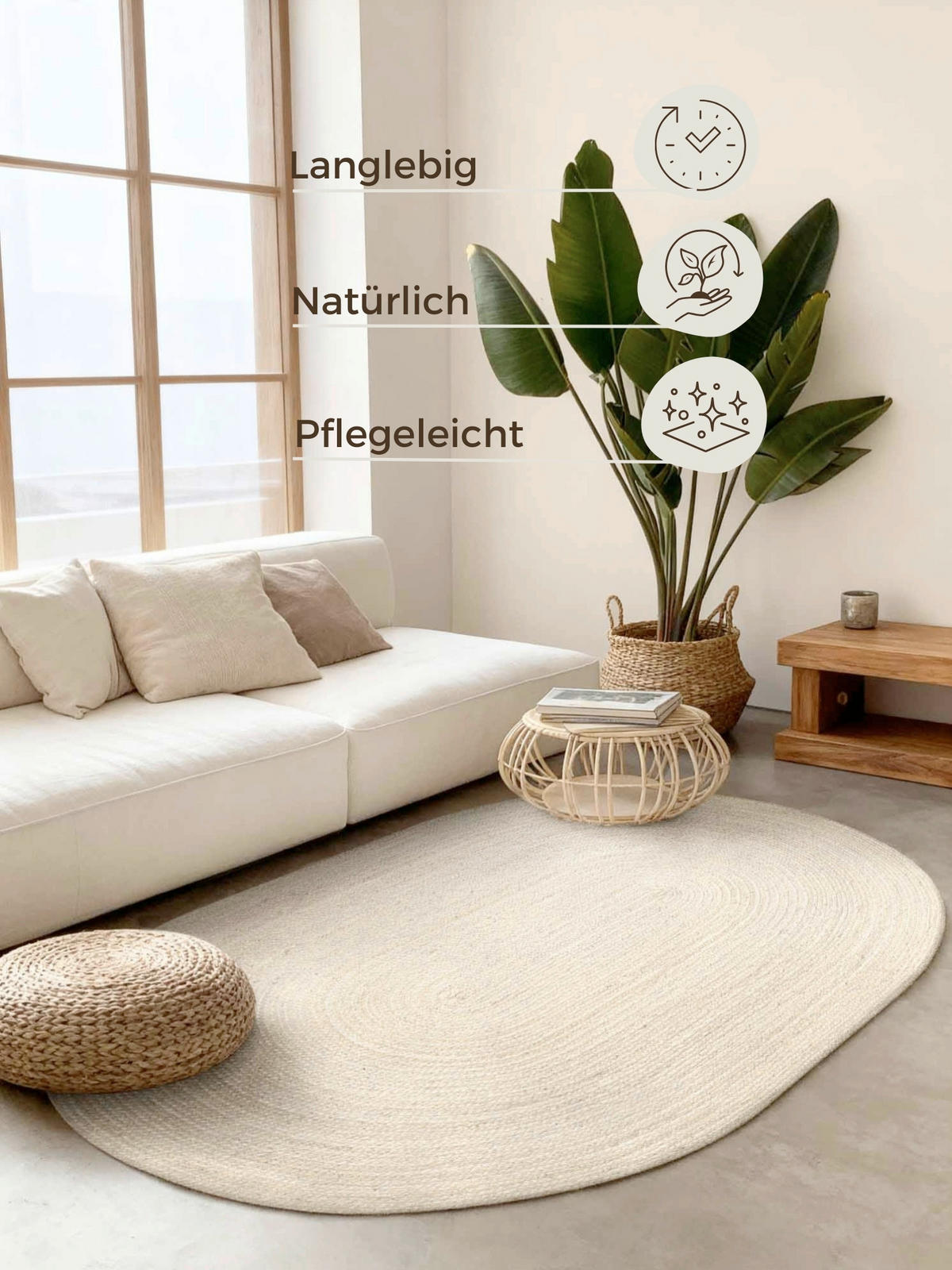 JUTETEPPICH 160/230 cm Jute Braided Weiß  - Weiß, Basics, Textil (160/230cm) - Hanse Home