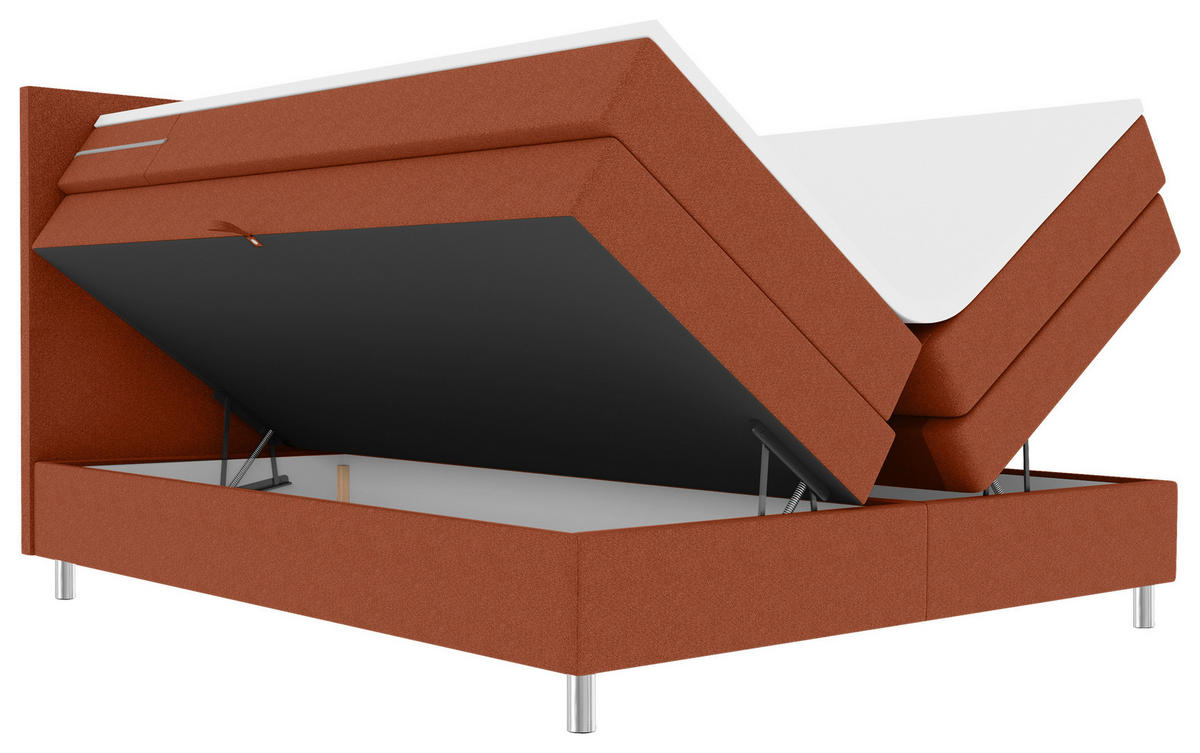 BOXSPRINGBETT 200/200 cm,  in Rostfarben, Bettkasten, Topper, Matratzen, H3 = fest  - Chromfarben/Rostfarben, KONVENTIONELL, Kunststoff/Textil (200/200cm) - Boxxx