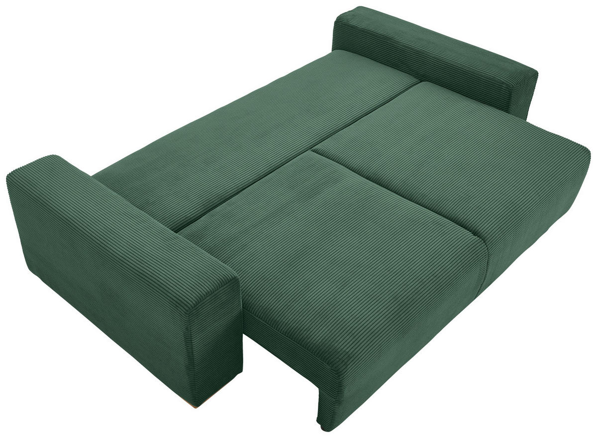 SCHLAFSOFA in Cord Grün  - Buchefarben/Schwarz, Konventionell, Holz/Kunststoff (255/86/123cm) - Livetastic