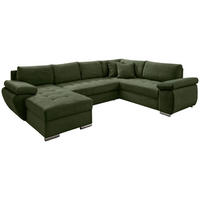 WOHNLANDSCHAFT  in Cord Dunkelgrün  - Chromfarben/Dunkelgrün, KONVENTIONELL, Textil/Metall (157/305/219cm) - Livetastic