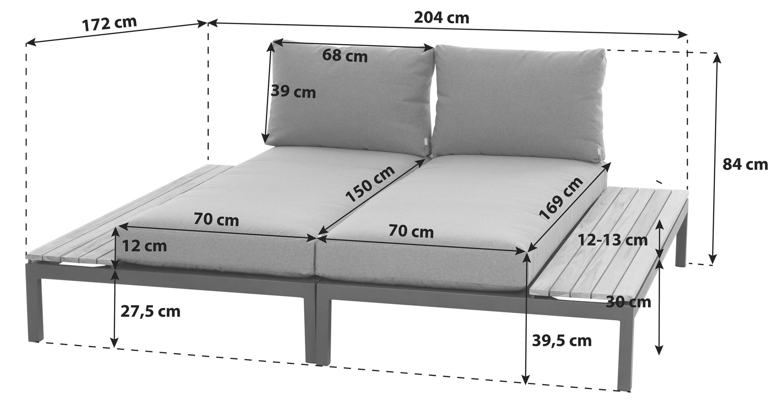 LOUNGEBETT Teakholz Aluminium  - Anthrazit/Grau, KONVENTIONELL, Holz/Textil - Siena Garden