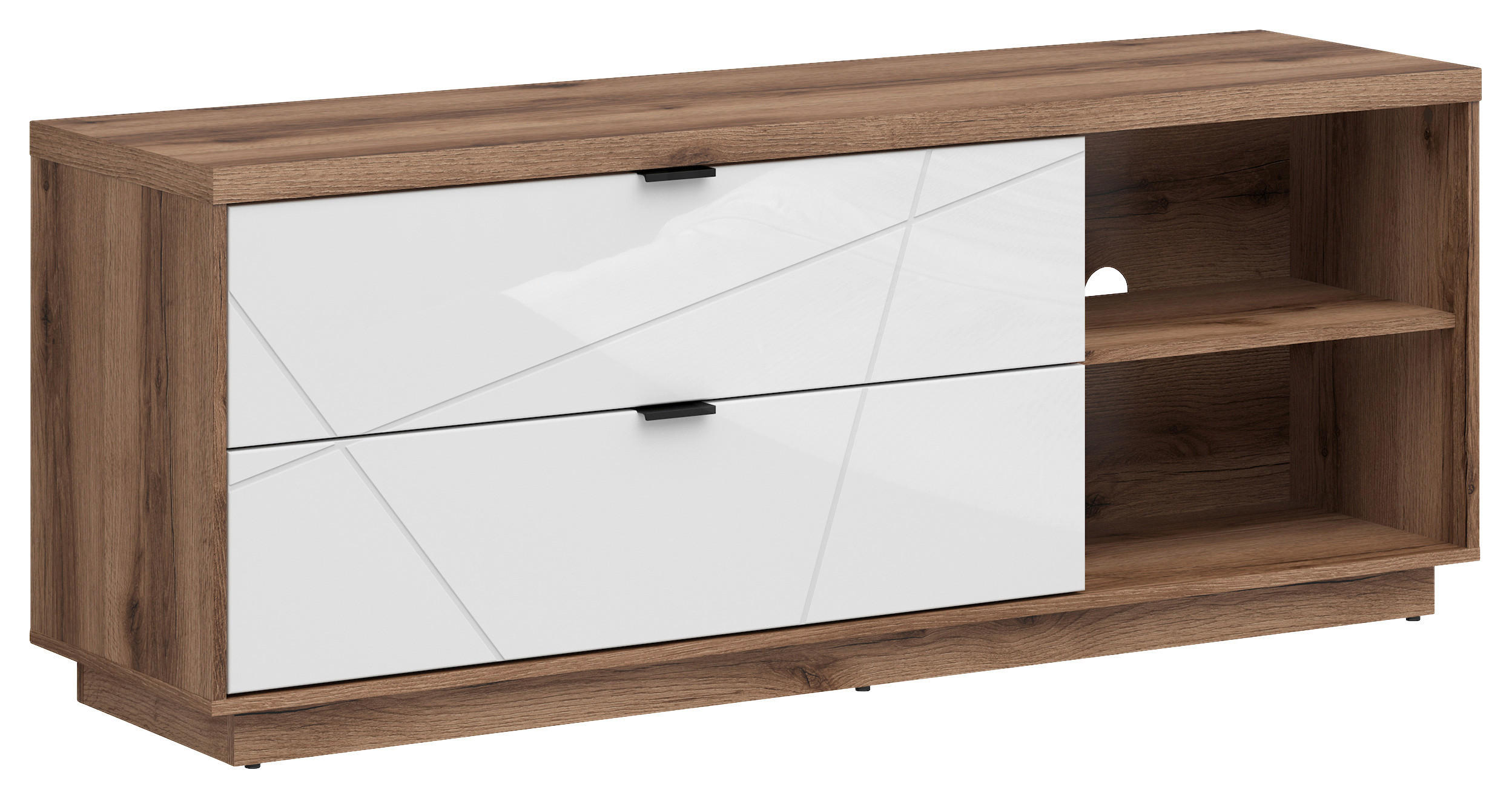 NÍZKÁ KOMODA, barvy dubu, vysoce lesklá bílá, 156/61/42,5 cm - černá/barvy dubu, Design, kov/kompozitní dřevo (156/61/42,5cm)