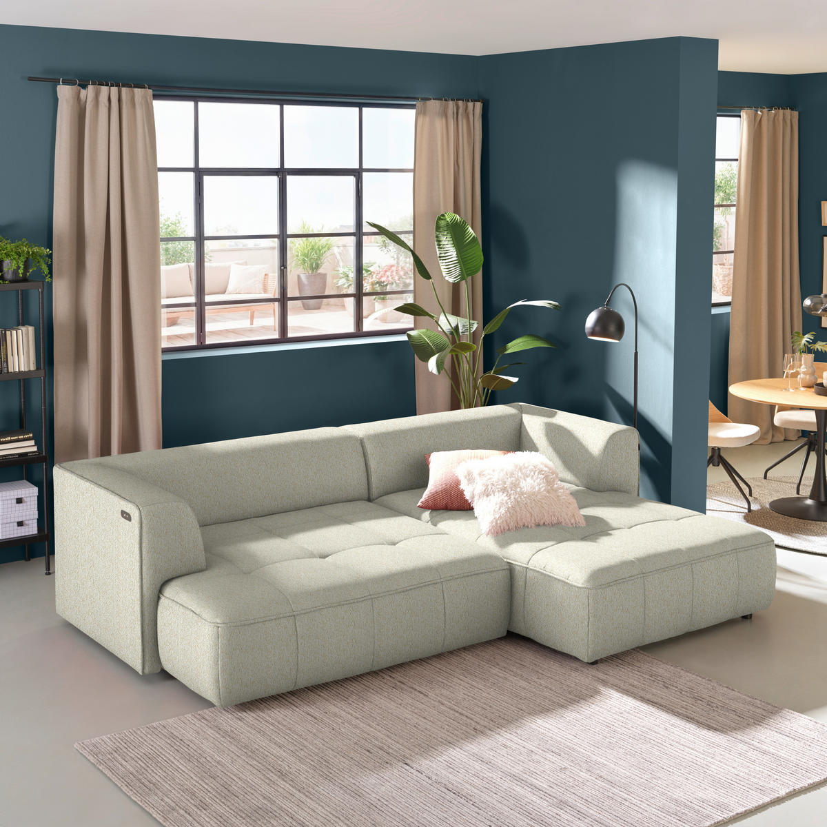 ECKSOFA Webstoff Creme  - Creme/Schwarz, Design, Kunststoff/Textil (288/188cm) - Welnova