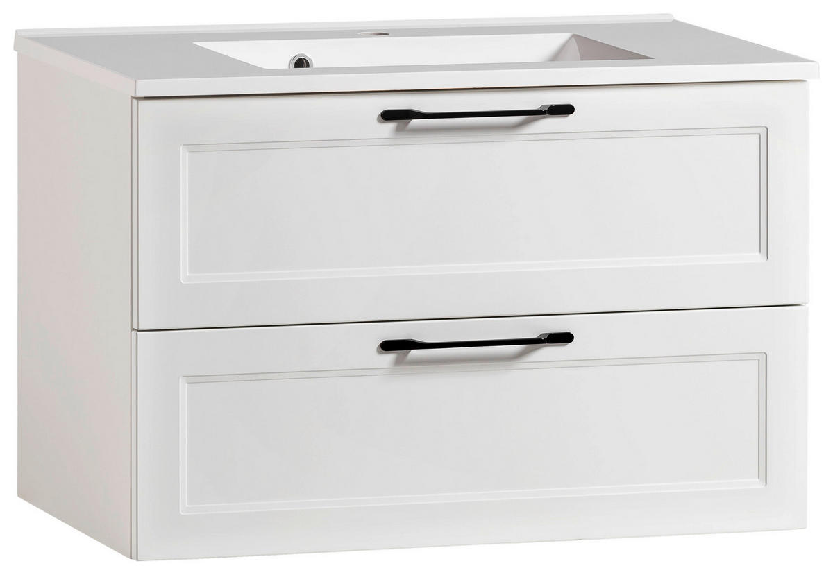 WASCHTISCHKOMBI 80 cm  - Schwarz/Weiß, ROMANTIK / LANDHAUS, Holzwerkstoff/Stein (80cm) - Xora