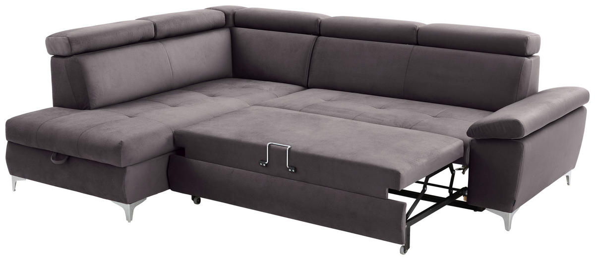 ECKSOFA in Samt Grau  - Chromfarben/Grau, KONVENTIONELL, Textil/Metall (206/271cm) - Carryhome
