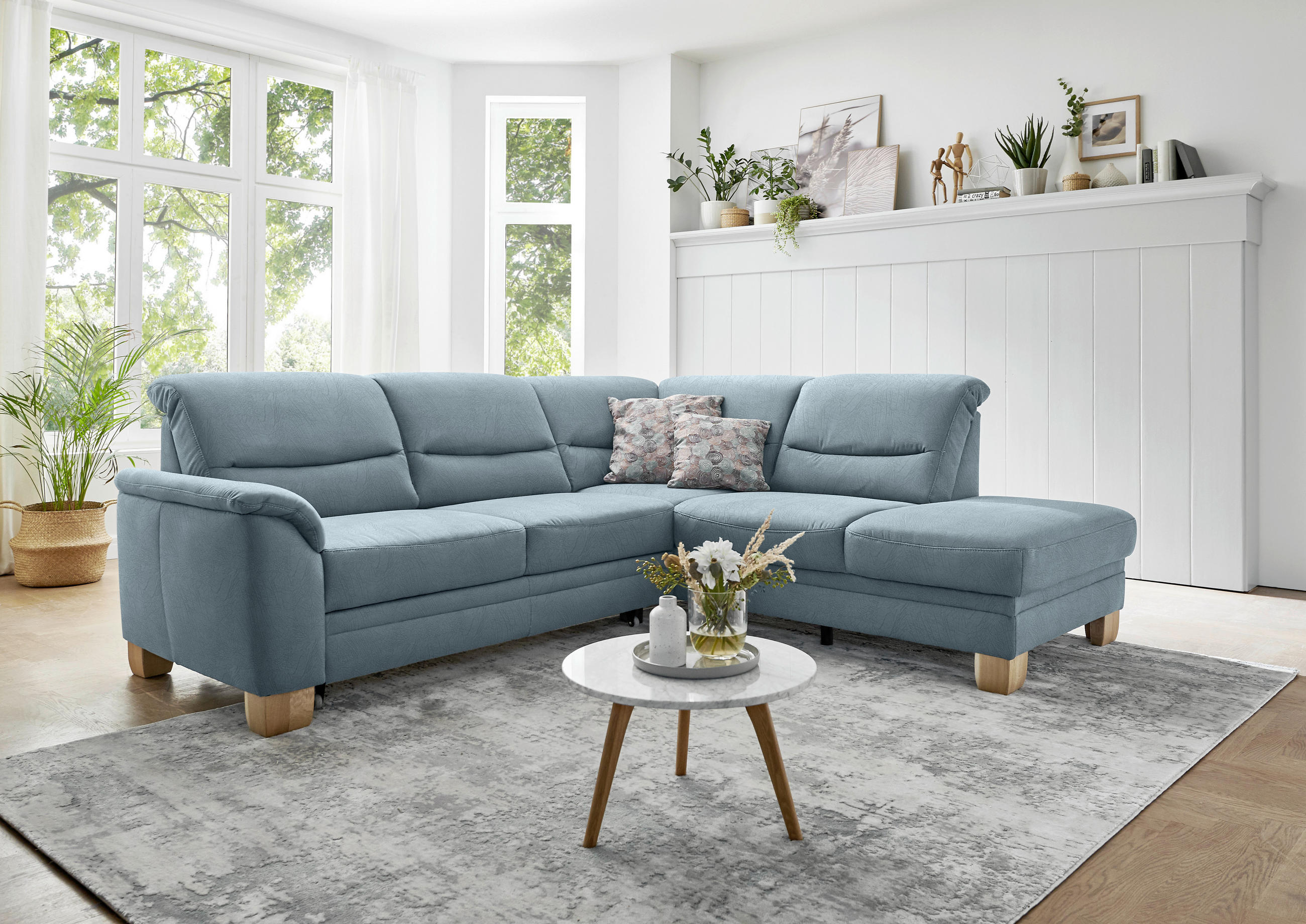 ECKSOFA Blau Mikrofaser  - Wildeiche/Blau, KONVENTIONELL, Holz/Textil (254/224cm) - Carryhome