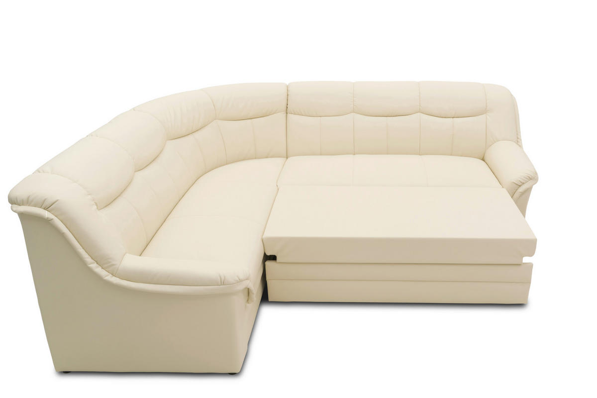 ECKSCHLAFSOFA  BERLIN FK Beige Lederlook  - Beige/Schwarz, KONVENTIONELL, Kunststoff/Textil (205/250cm) - MID.YOU