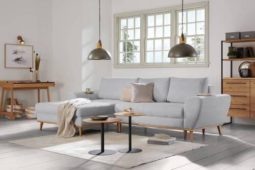 ECKSOFA in Webstoff Silberfarben  - Eichefarben/Silberfarben, Design, Holz/Textil (175/282cm) - Carryhome