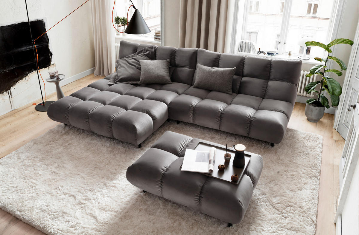ECKSOFA Grau Velours  - Schwarz/Grau, Design, Holz/Textil (178/293cm) - Pure Home Lifestyle