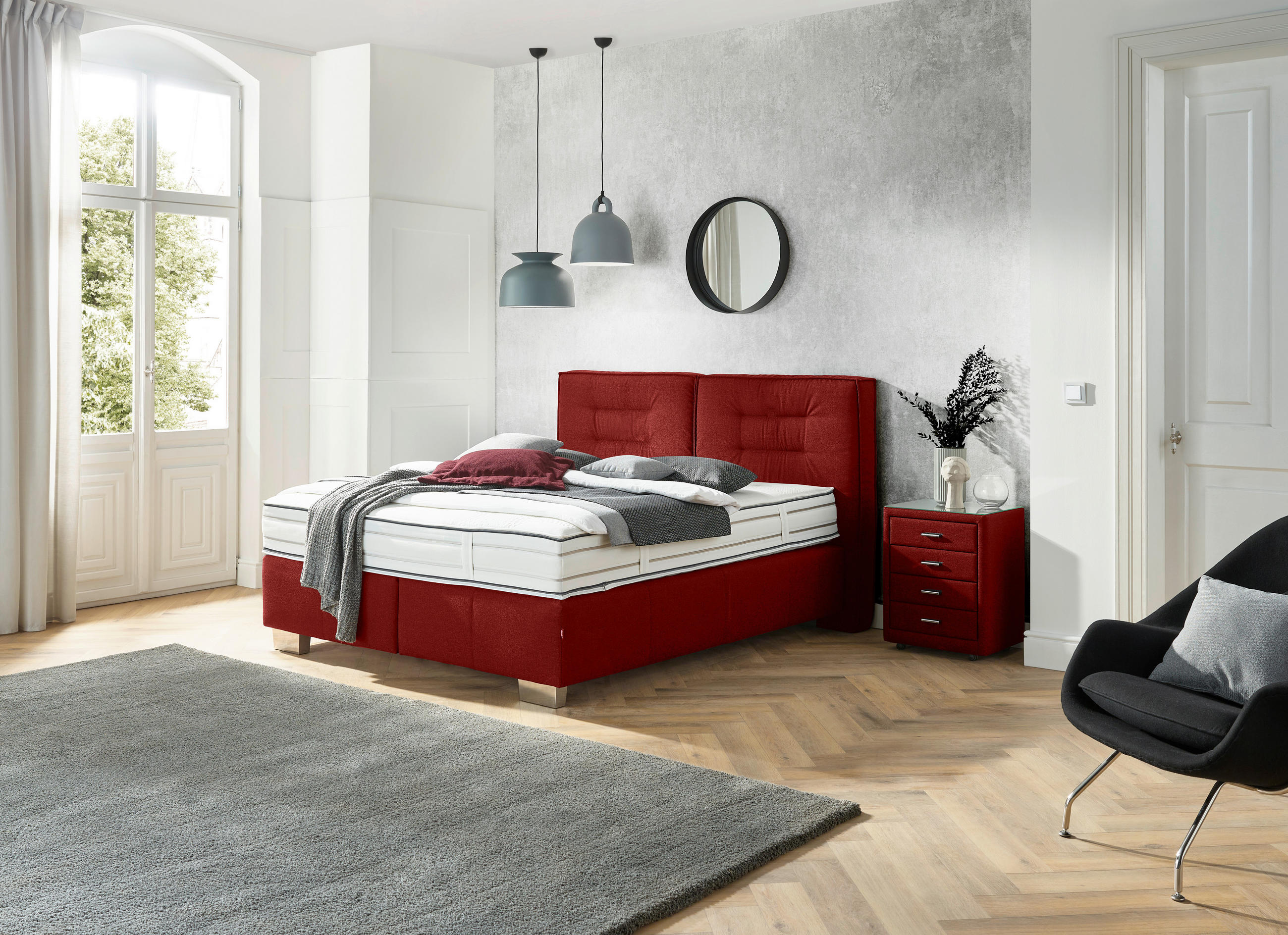 BOXSPRINGBETT 180/200 cm in Rot - Chromfarben/Rot, KONVENTIONELL, Textil (180/200cm) - Dieter Knoll