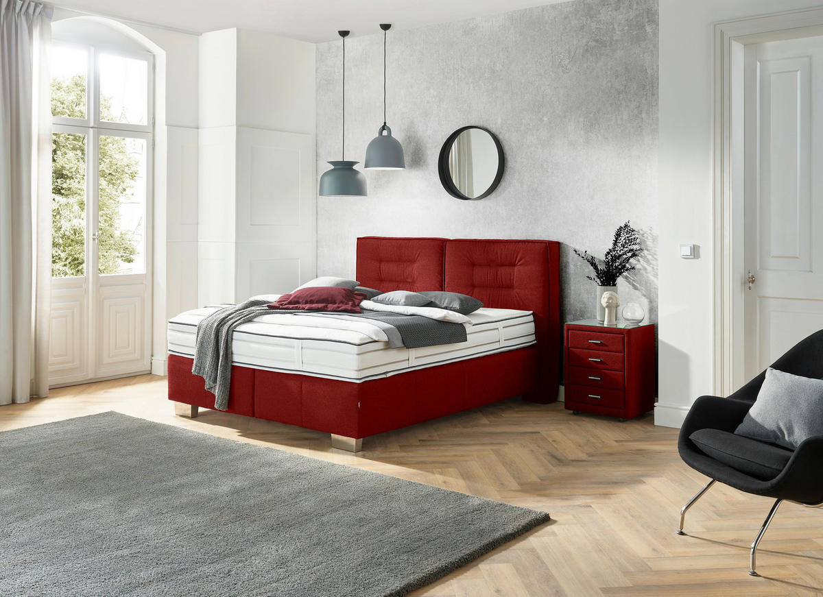 BOXSPRINGBETT 180/200 cm  in Rot  - Chromfarben/Rot, Konventionell, Textil (180/200cm) - Dieter Knoll
