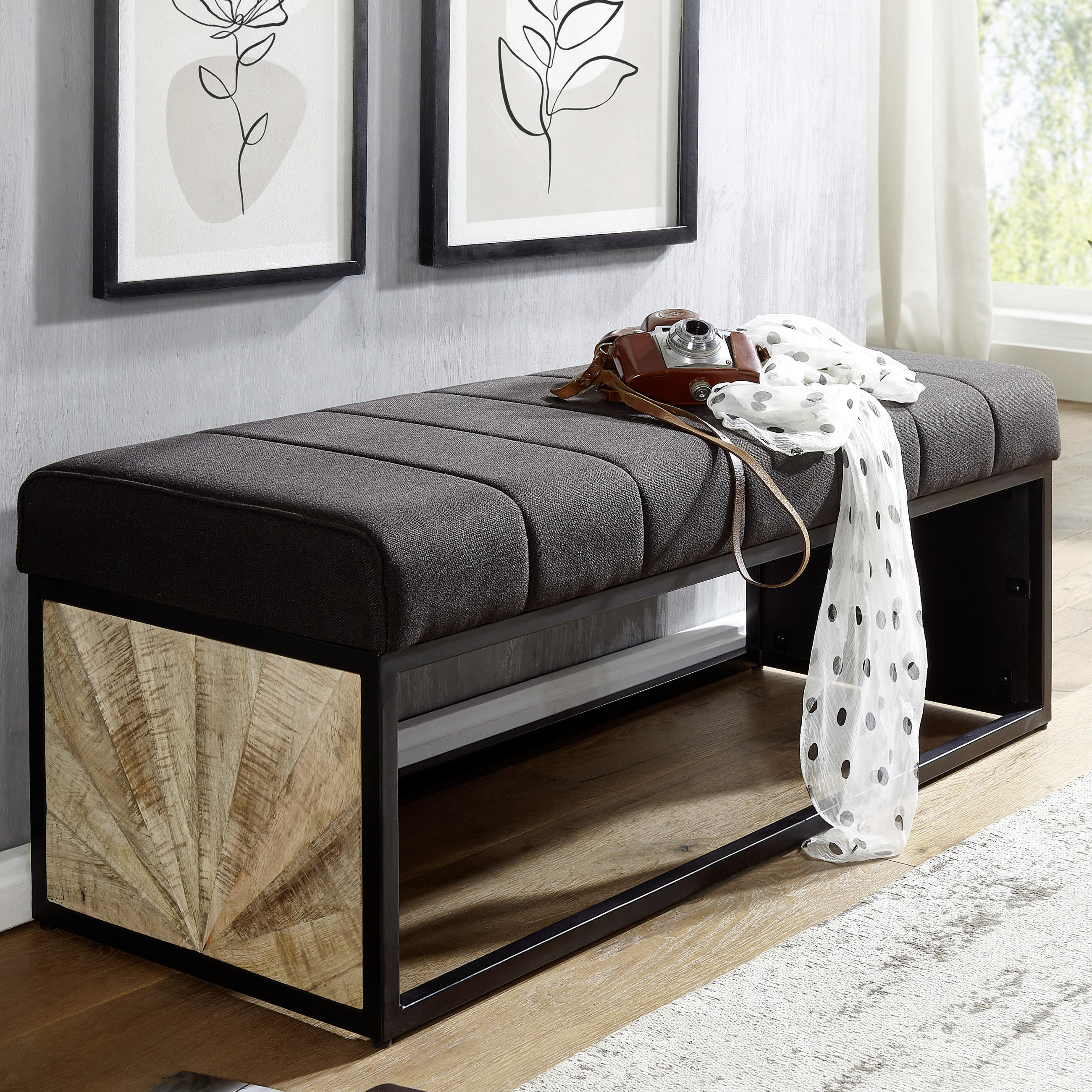 BANC DE GARDE-ROBE 105/40/40 cm  - Schwarz, Modern, Holz/Textil (105/40/40cm) - MID.YOU