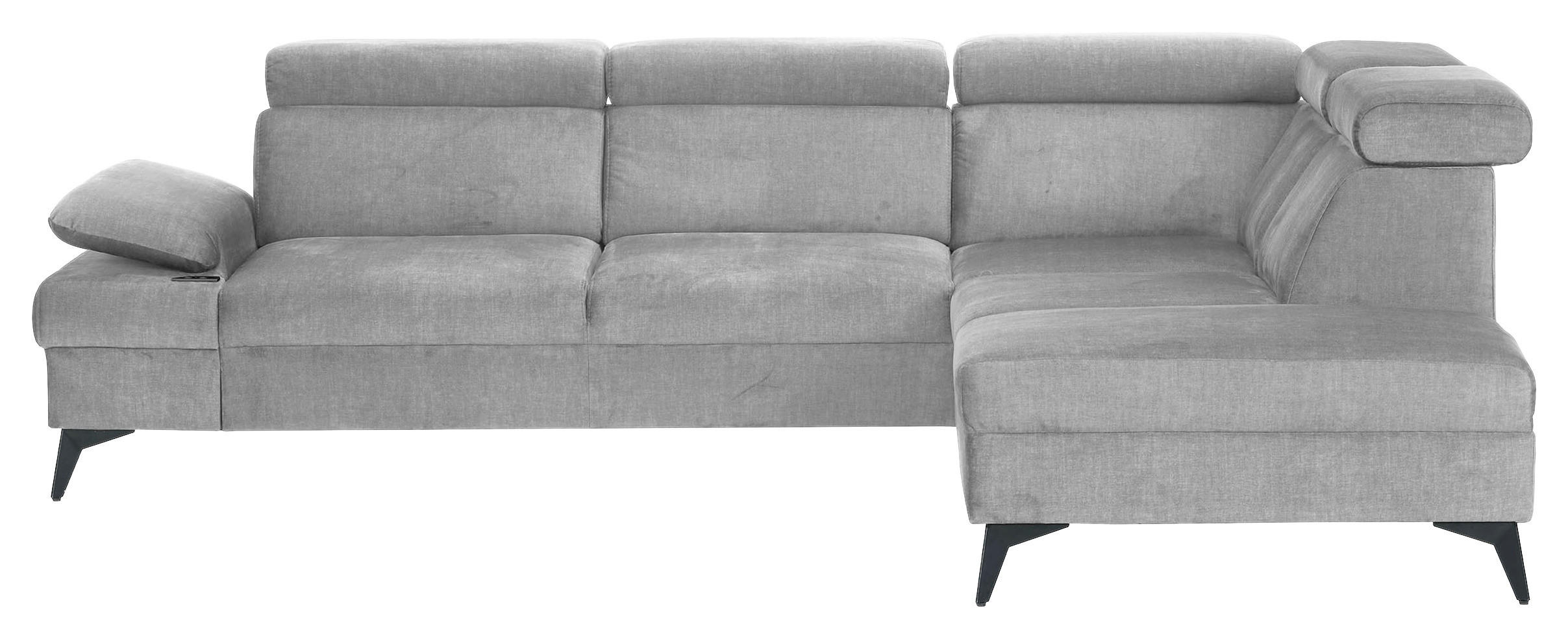 ECKSOFA Grau Flachgewebe Schlaffunktion, Armteilverstellung, Kopfteilverstellung, Sitztiefenverstellung  - Schwarz/Grau, MODERN, Textil/Metall (258/210cm) - Landscape