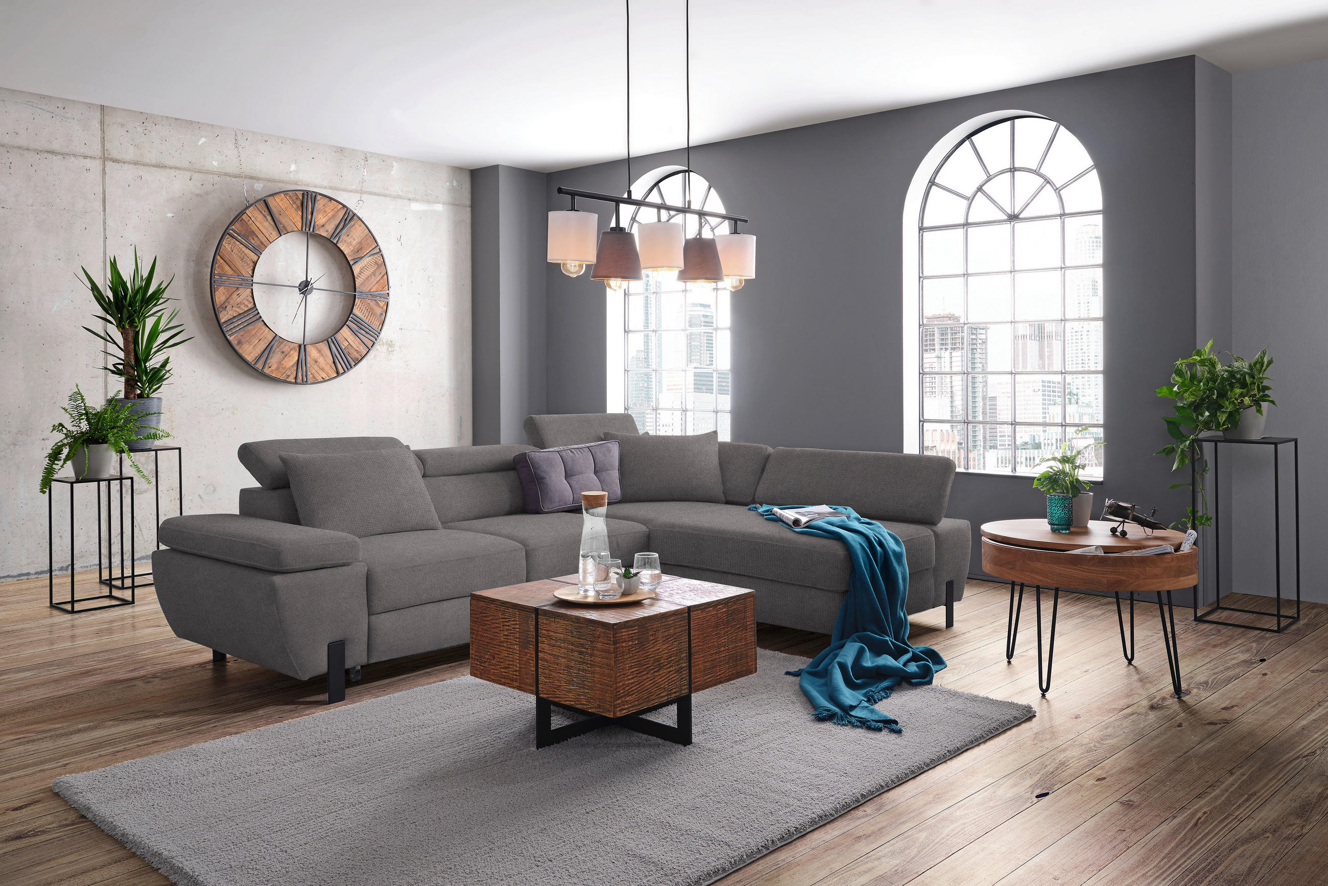 HÖRNSOFFA i vävt tyg mörkgrå  - mörkgrå/svart, Modern, metall/trämaterial (277/90/189cm) - MID.YOU