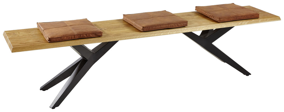SITZBANK 200/46/40 cm Schwarz, Eichefarben Eiche massiv Metall  - Eichefarben/Schwarz, Design, Holz/Metall (200/46/40cm) - Musterring