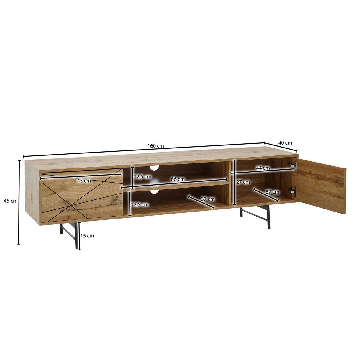 NÍZKA KOMODA, hnedá, 160/45/40 cm - hnedá/čierna, Modern, kov/kompozitné drevo (160/45/40cm) - MID.YOU