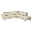 ECKSOFA in Echtleder Creme  - Creme/Alufarben, Design, Leder/Metall (271/242cm) - Cantus