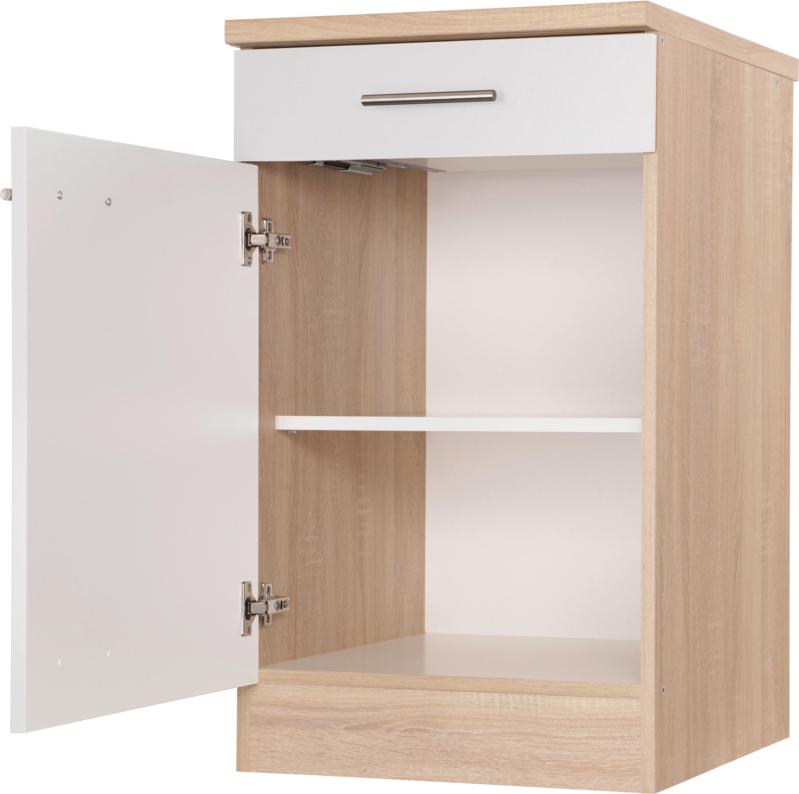 KÜCHENUNTERSCHRANK 50/84,8/60 cm  in Weiß, Eichefarben  - Eichefarben/Silberfarben, Basics, Holzwerkstoff/Metall (50/84,8/60cm) - Respekta