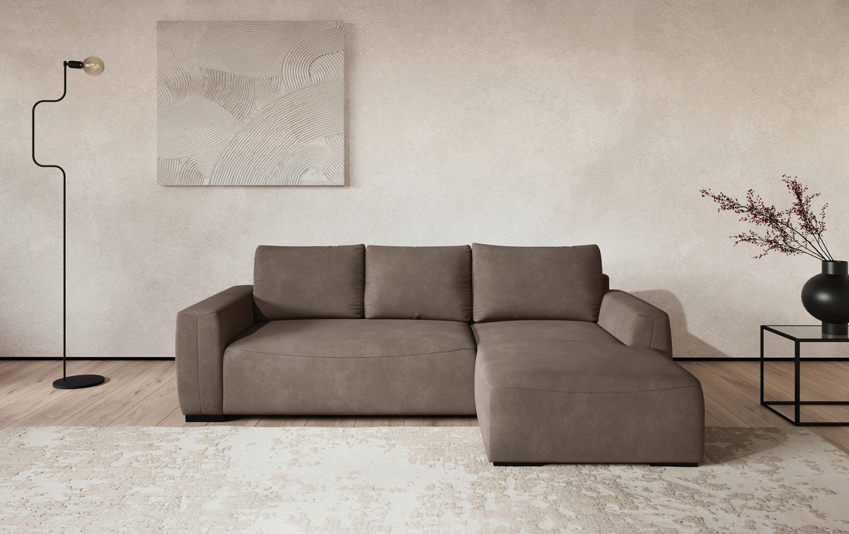 ECKSOFA  in Mikrofaser Taupe  - Taupe/Schwarz, Trend, Kunststoff/Textil (252/170cm) - MID.YOU