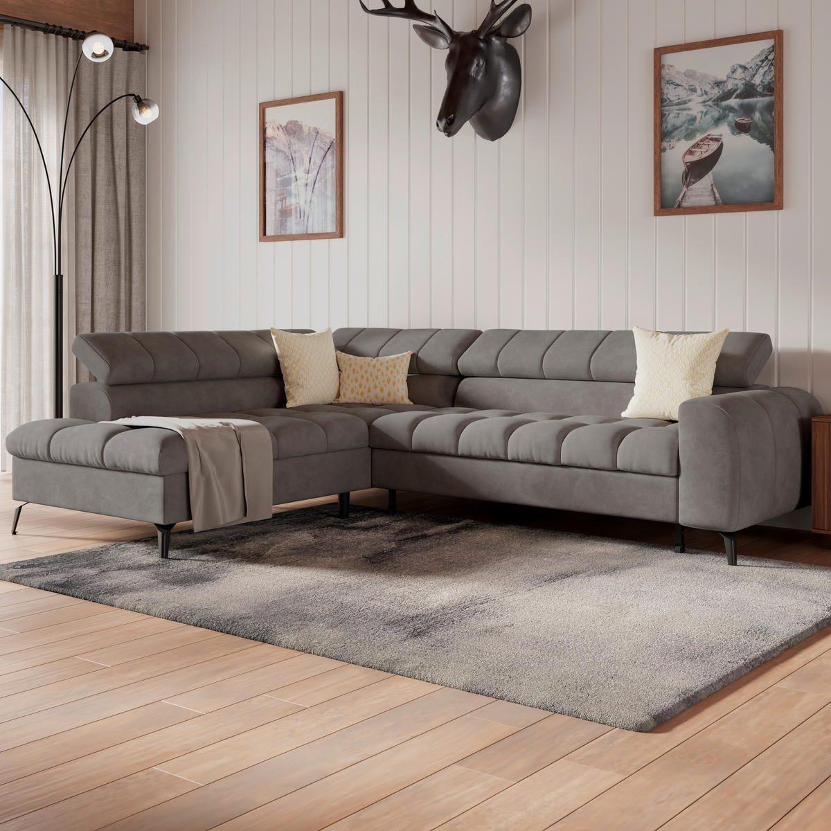 ECKSOFA Dunkelgrau  - Dunkelgrau/Schwarz, Trend, Kunststoff/Textil (203/261cm) - Livetastic