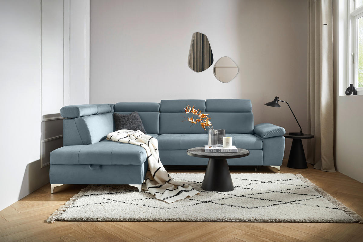 KUTNA GARNITURA tekstil  svijetlo plava   - boje kroma/svijetlo plava, Konvencionalno, tekstil/metal (206/271cm) - Carryhome