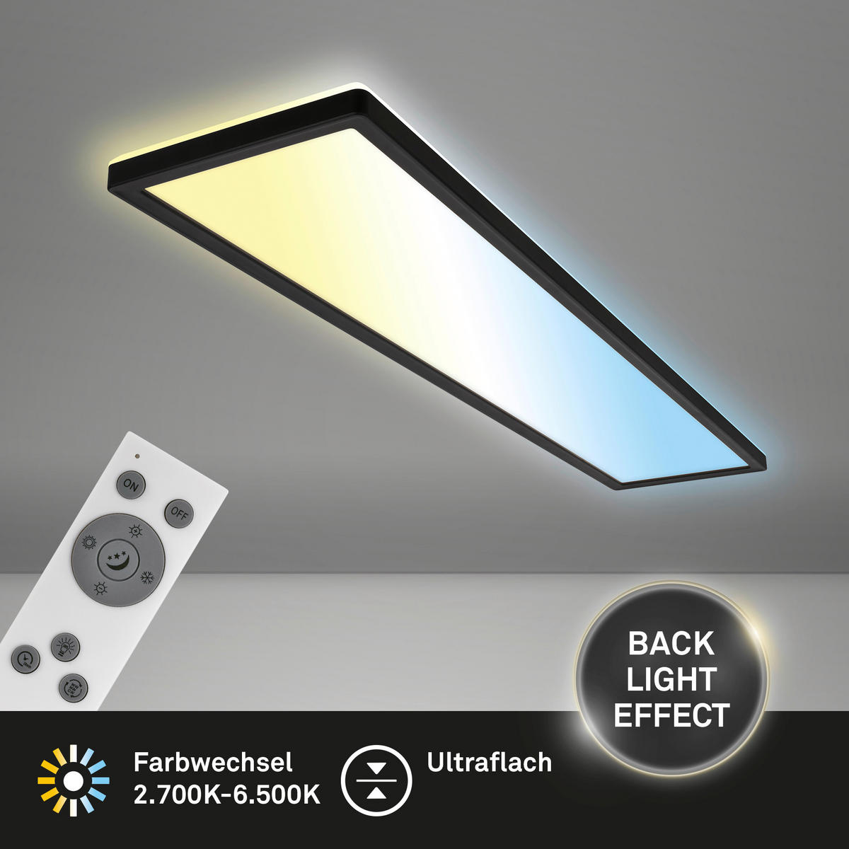 LED-PANEEL Slim 98/20/3 cm   - Schwarz, Design, Kunststoff (98/20/3cm)