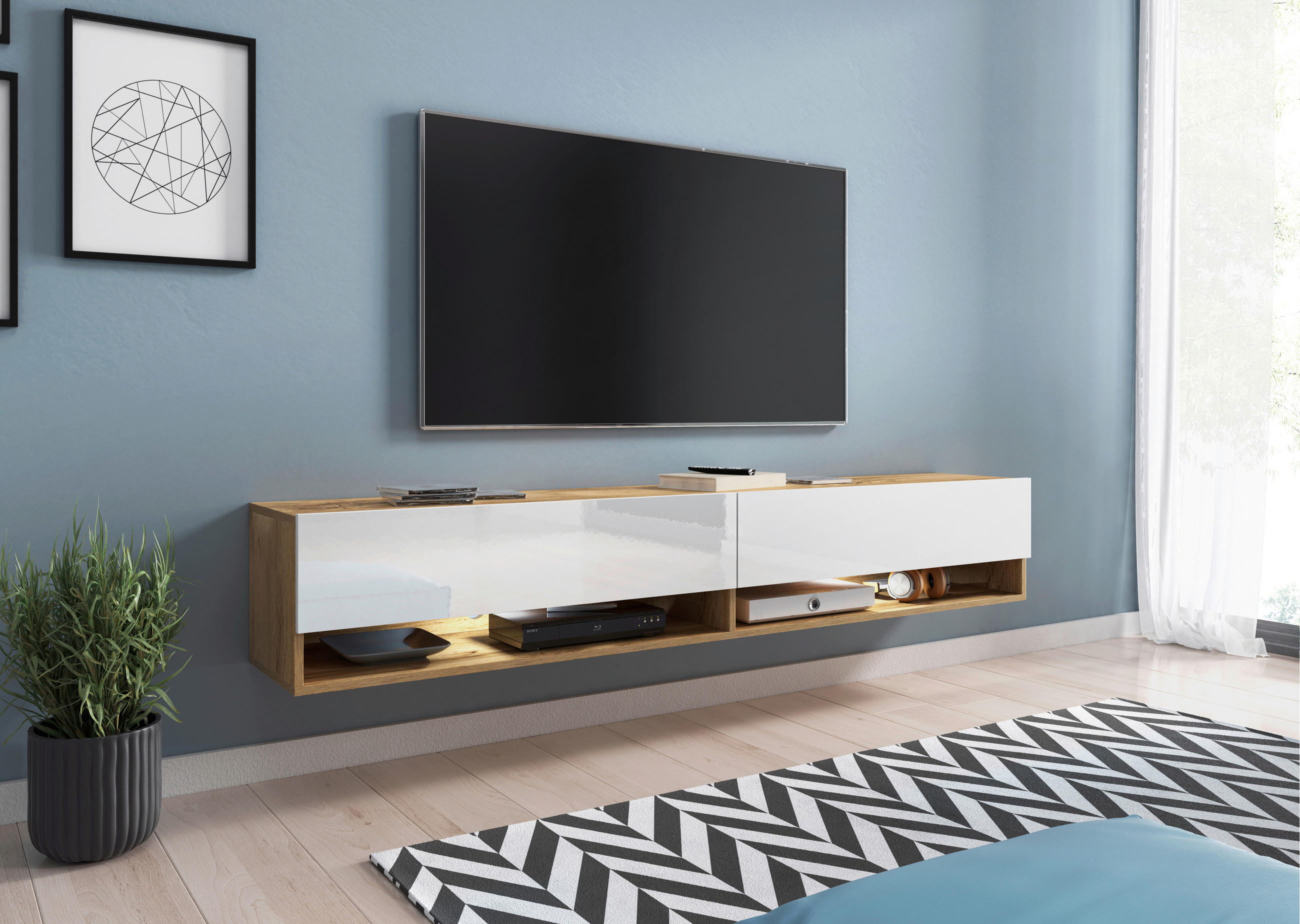 TV-BÄNK Vera II  i 180/30/32 cm  - ek Wotan/vit högglans, Lifestyle, trämaterial/plast (180/30/32cm) - P & B