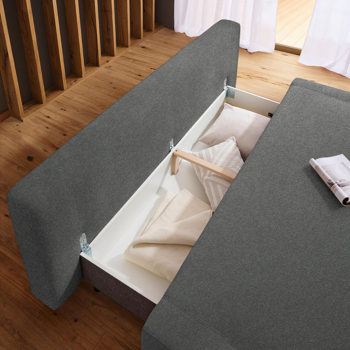 SCHLAFSOFA  mit Stoffauswahl, Liegefunktion, Schlafen auf Sitzhöhe Teddystoff Grau  - Naturfarben/Grau, Design, Holz/Textil (211/88/102cm) - Niels Andersson