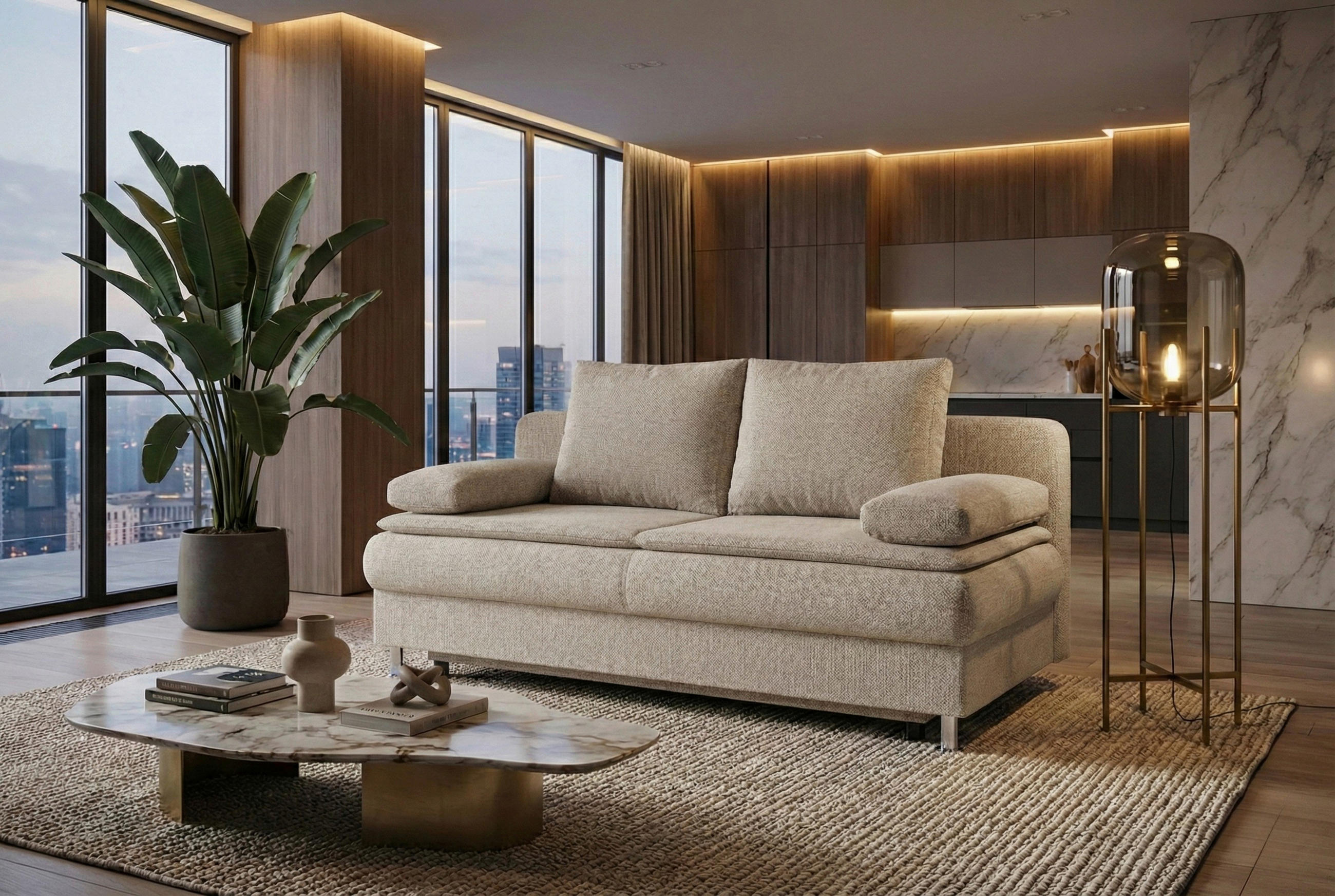 SCHLAFSOFA  in Webstoff Beige  - Chromfarben/Beige, Design, Holzwerkstoff/Kunststoff (200/92/90cm) - P & B