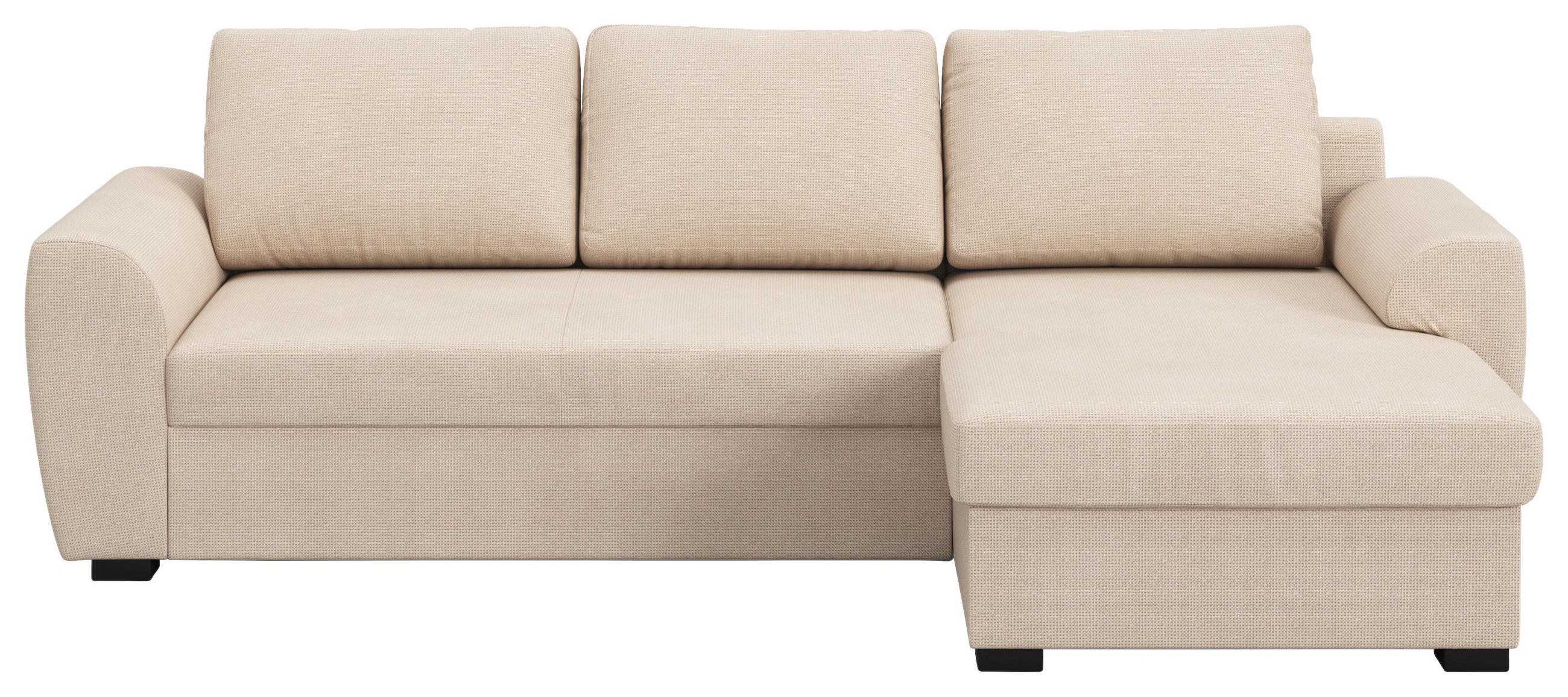 ECKSOFA Chenille Naturfarben  - Schwarz/Naturfarben, Trend, Kunststoff/Textil (253/154cm) - MID.YOU