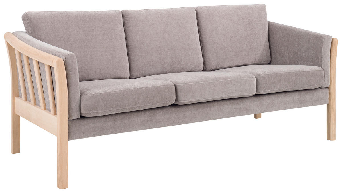3-SITZER-SOFA Chenille Hellgrau  - Eichefarben/Hellgrau, Design, Holz/Textil (195/79/82cm)