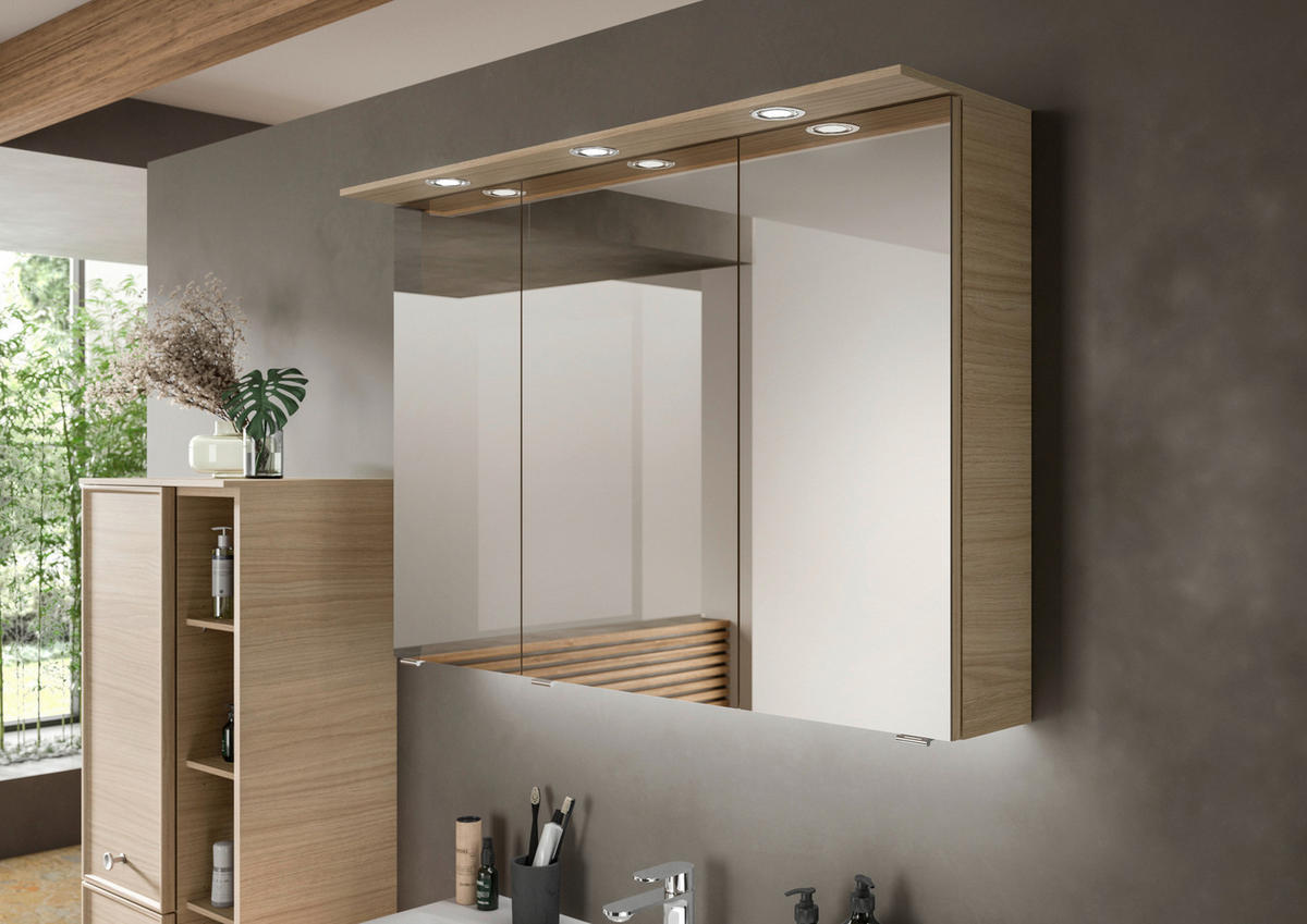 SPIEGELSCHRANK 100/71,3/17 cm  - Chromfarben/Eichefarben, MODERN, Glas/Holzwerkstoff (100/71,3/17cm) - Sadena