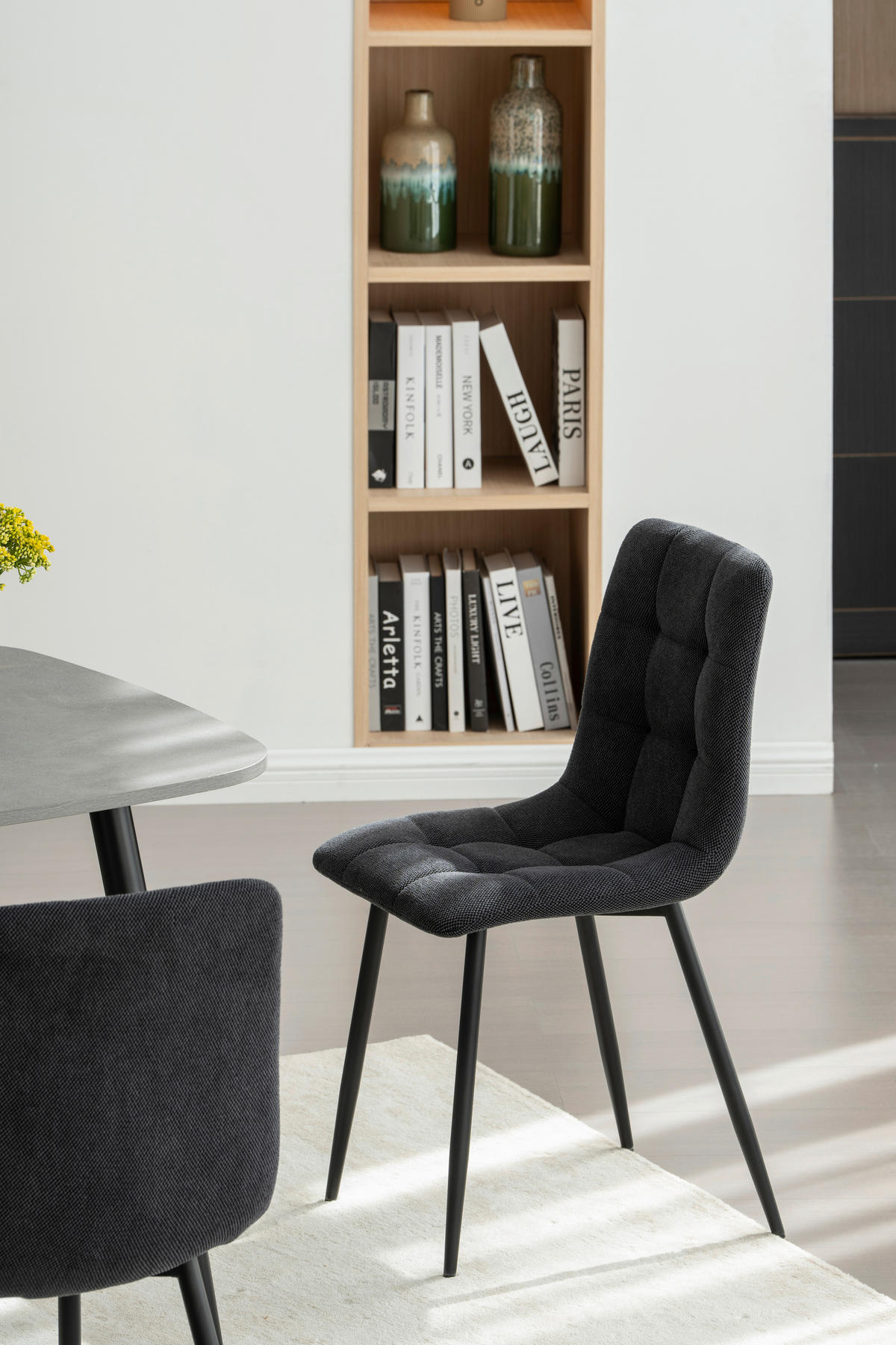 STOL S ŠTIRIMI NOGAMI, les, kovina, tekstil črna  - črna, Konvencionalno, kovina/tekstil (45/88/55cm) - P & B