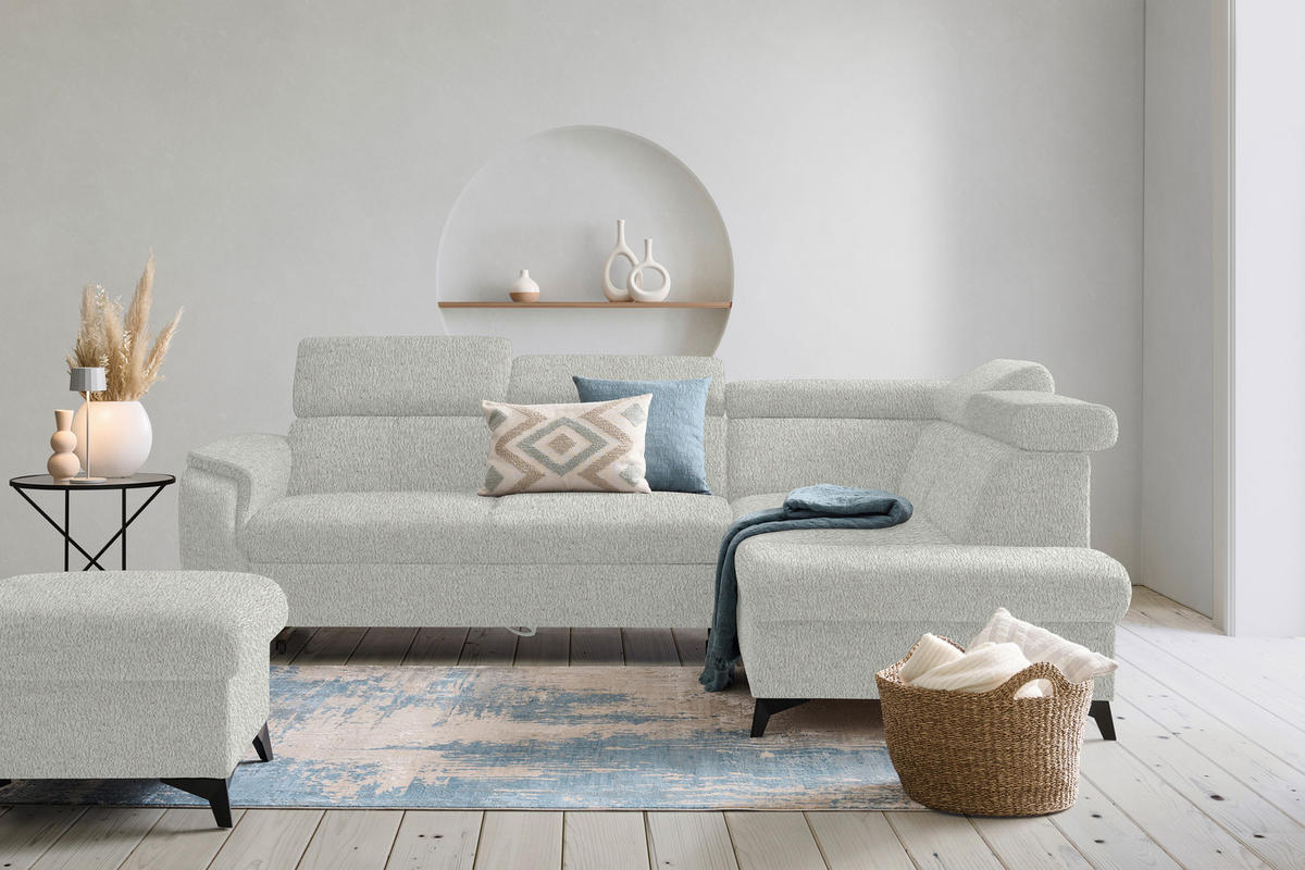 ECKSOFA in Teddystoff Silberfarben  - Silberfarben/Schwarz, Design, Textil/Metall (260/203cm) - Stylife