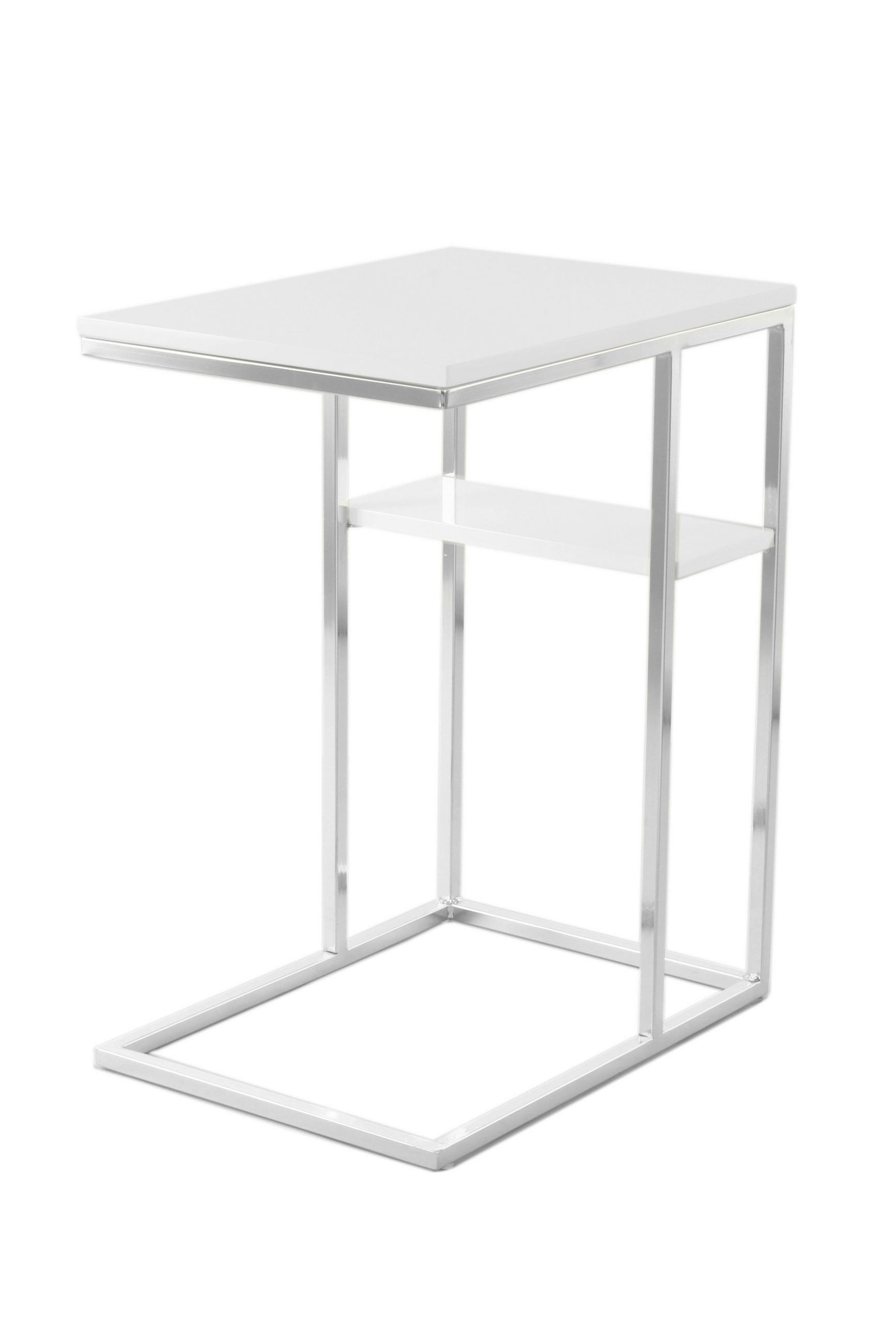 BEISTELLTISCH 48/35/62 cm Silberfarben, Weiß rechteckig  - Silberfarben/Weiß, Design, Metall (48/35/62cm) - Kayoom