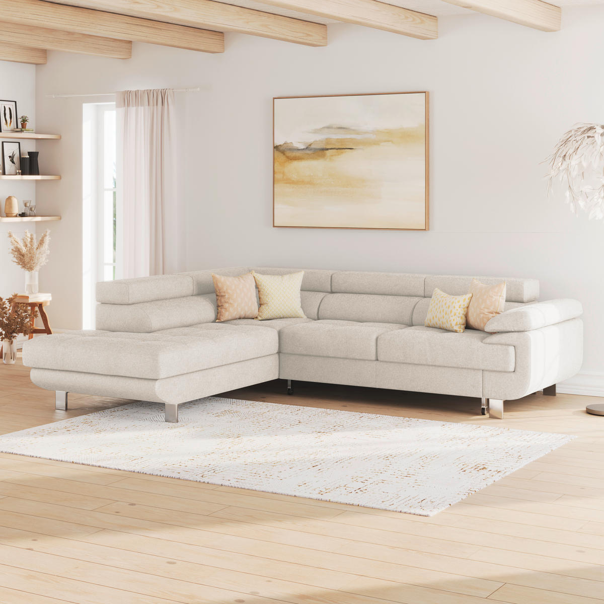 ECKSOFA in Drell Perlmutt  - Perlmutt, Modern, Textil/Metall (230/270cm) - MID.YOU