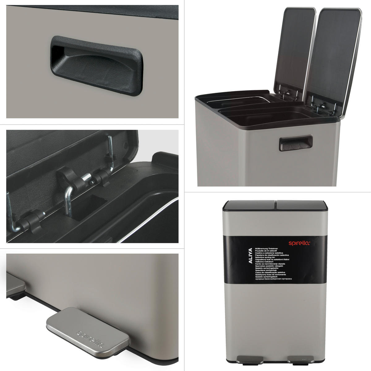 TRETEIMER 60 L  - Taupe/Schwarz, Basics, Kunststoff/Metall (45/30/71cm) - Spirella