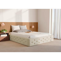 POLSTERBETT 180/200 cm,  in Beige, Lattenrost, Bettkasten,  - Beige/Schwarz, Design, Holz/Textil (180/200cm) - Chameo