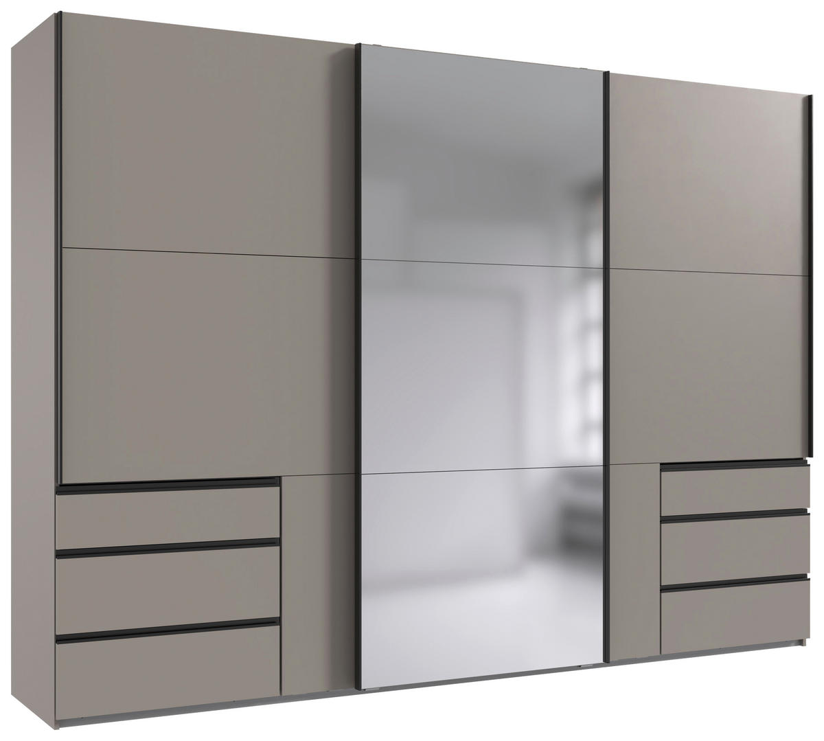 SCHWEBETÜRENSCHRANK 300/216/65 cm 3-türig Sahara  - Schwarz/Sahara, MODERN, Glas/Holzwerkstoff (300/216/65cm) - MID.YOU