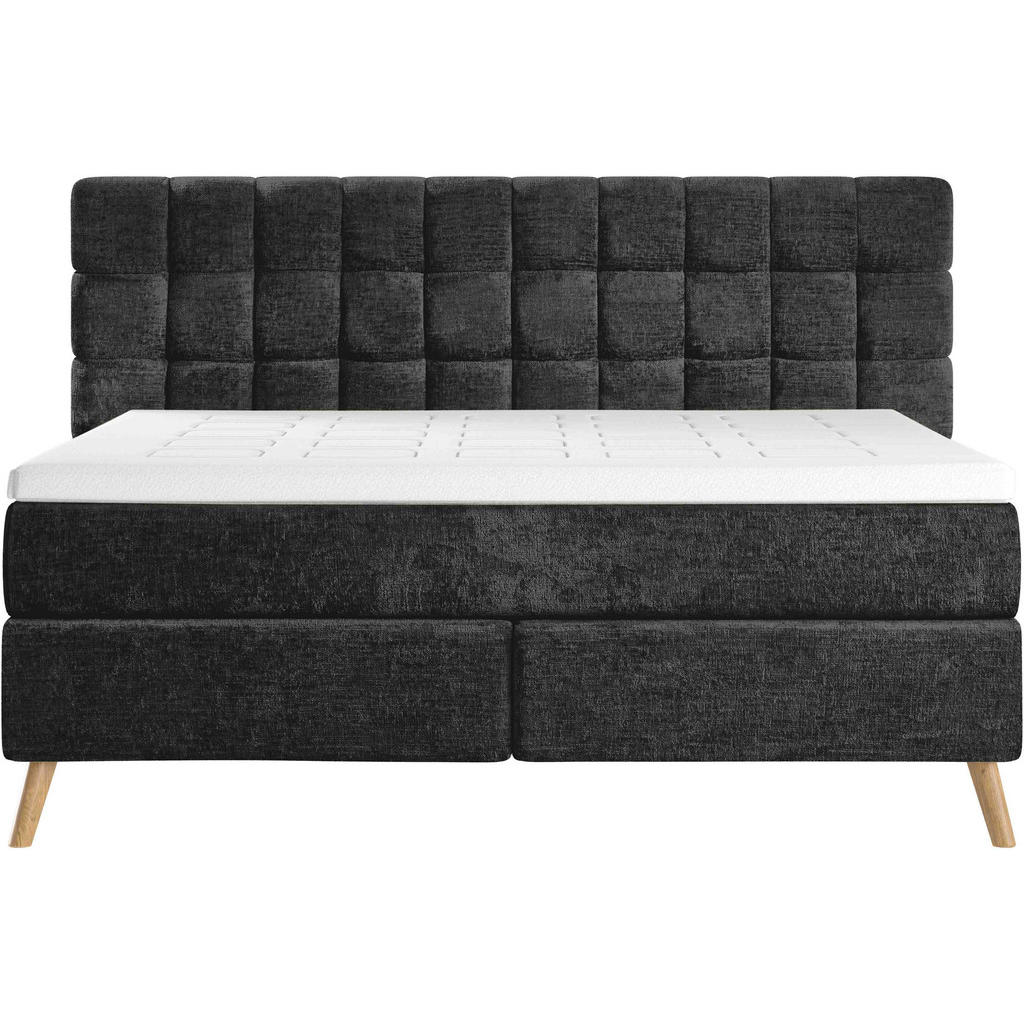 Thumbnail - Esposa Boxspringbett, Schwarz, Textil, Eiche, massiv, H3 + H4, 7-Zonen, Höhe ca. 20 cm, 180x200 cm, gepolstertes Kopftei...