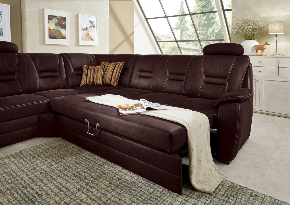 ECKSOFA Weinrot Lederlook  - Beige/Weinrot, KONVENTIONELL, Holz/Textil (234/286cm) - Beldomo Comfort