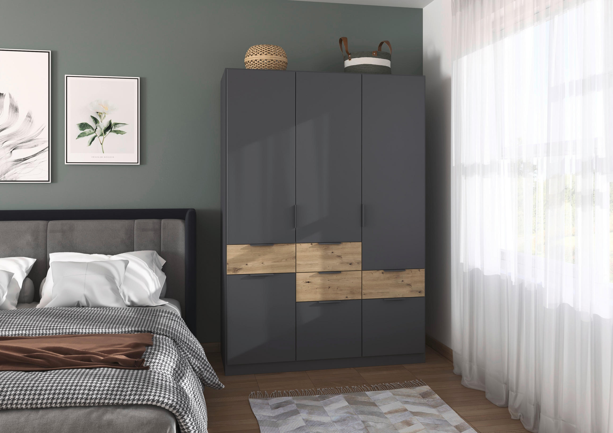 DREHTÜRENSCHRANK 4-türig Grau, Eiche Artisan  - Eiche Artisan/Grau, KONVENTIONELL, Holzwerkstoff/Metall (136/197/54cm) - Xora