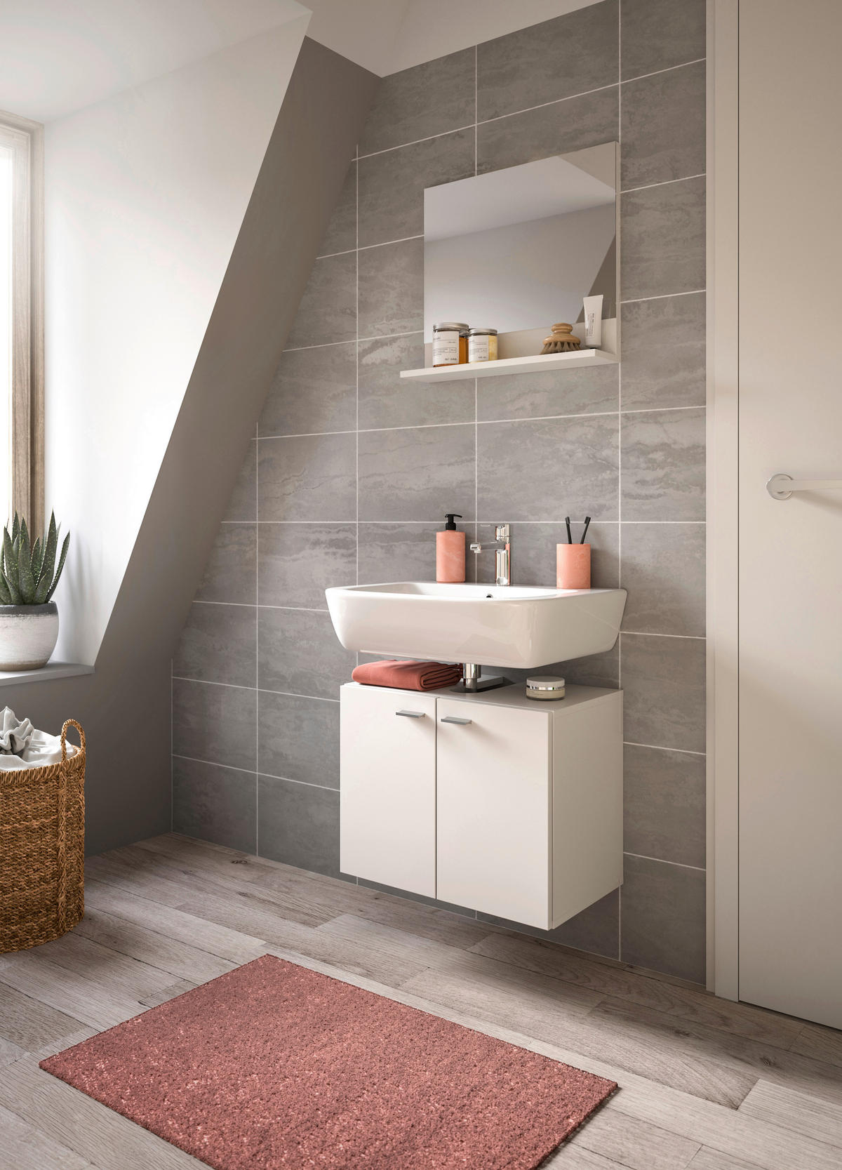 BADEZIMMER 2-teilig  in 57 cm  - Silberfarben/Weiß, MODERN, Glas/Holzwerkstoff (57cm) - MID.YOU