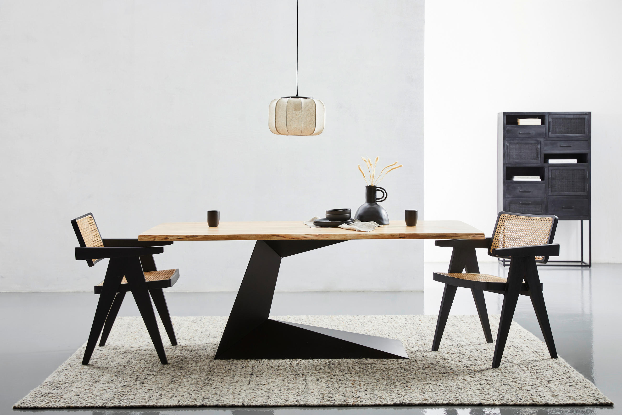 ESSTISCH Akazie vollmassiv rechteckig Schwarz, Akaziefarben  - Schwarz/Akaziefarben, MODERN, Holz/Metall (200/100/76cm) - Livetastic