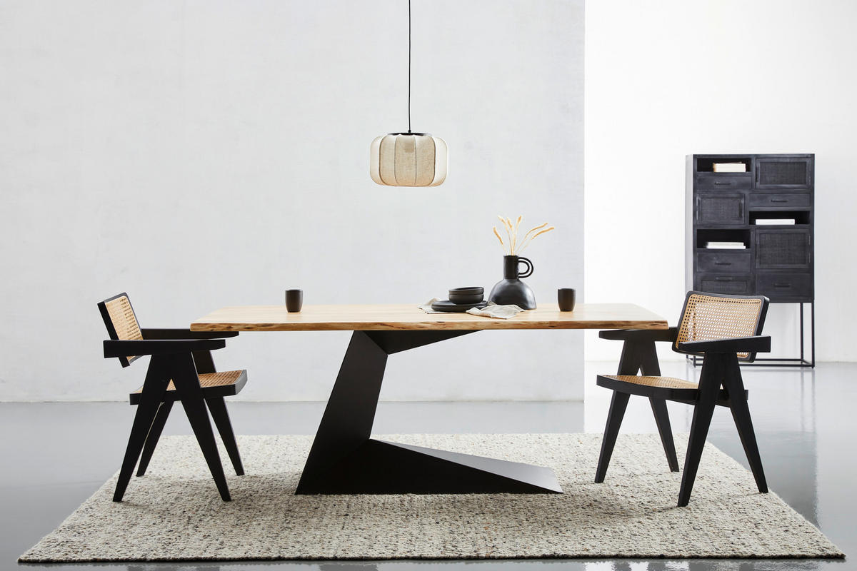 ESSTISCH Akazie vollmassiv rechteckig Schwarz, Akaziefarben  - Schwarz/Akaziefarben, MODERN, Holz/Metall (200/100/76cm) - Livetastic
