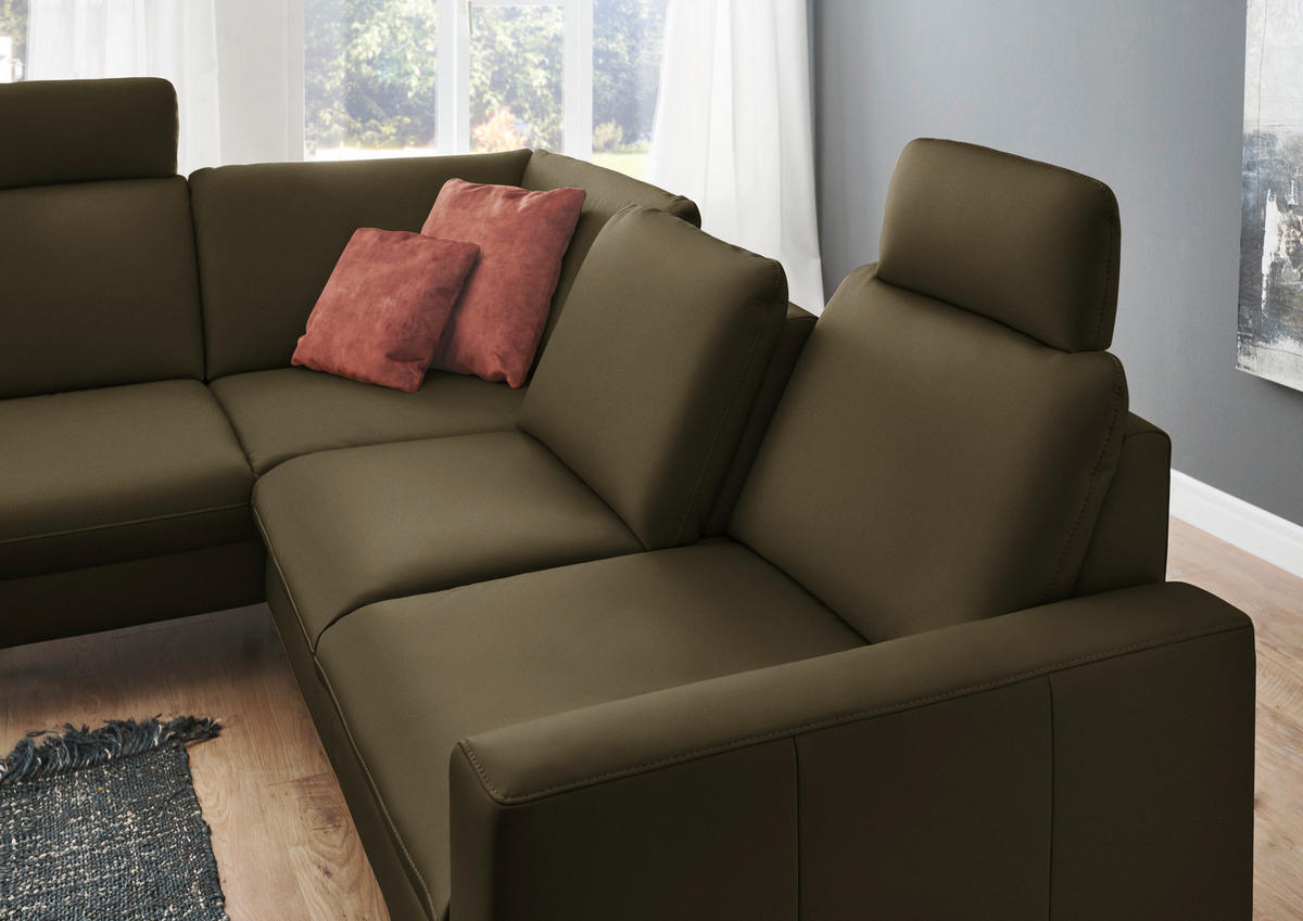 ECKSOFA in Echtleder Dunkelgrün  - Dunkelgrün/Schwarz, Design, Leder/Metall (194/250cm) - Beldomo Premium