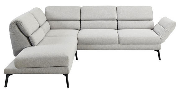 ECKSOFA Hellgrau Flachgewebe  - Hellgrau/Schwarz, Design, Textil/Metall (212-253/253-321cm) - Dieter Knoll