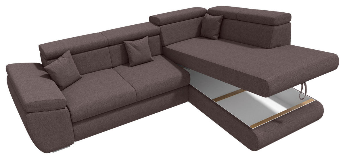 ECKSOFA Graubraun Struktur  - Chromfarben/Graubraun, KONVENTIONELL, Kunststoff/Textil (282/205cm) - Carryhome